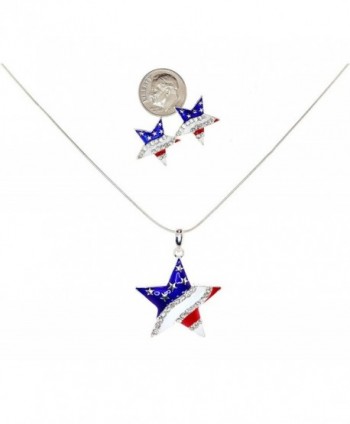 4th of July Independence Day American Flag Star Pendant Necklace & Earrings Set - CZ11D8XLIXB