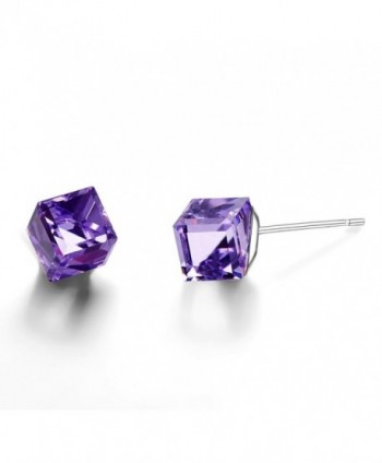 Mondaynoon Austrian Crystal Water Cube Stud Earrings for Women's Gift - Purple - CM12DUQKOMV