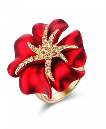 Carfeny Women Jewelry Fashion Cocktail Ring Gold Plated Big Rose Flower Rings for Women and Lady Girls - Red - CY18568GRD3