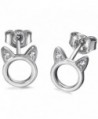 Meow Star Cat Stud Earrings Sterling Silver Circle Ear Studs CZ Cat Earrings - silver - CG182RYQRHG