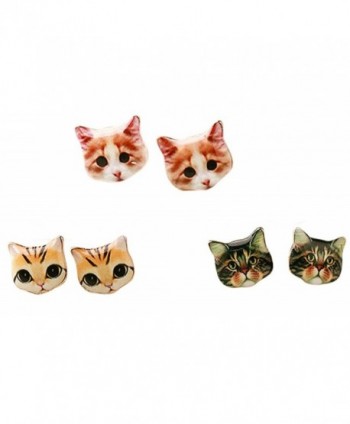 CUTIEJEWELRY Pretty Cute Kitty Cat Earrings For Women and Girls - 3 Pairs (Combo 2) - CU1832L44ZU