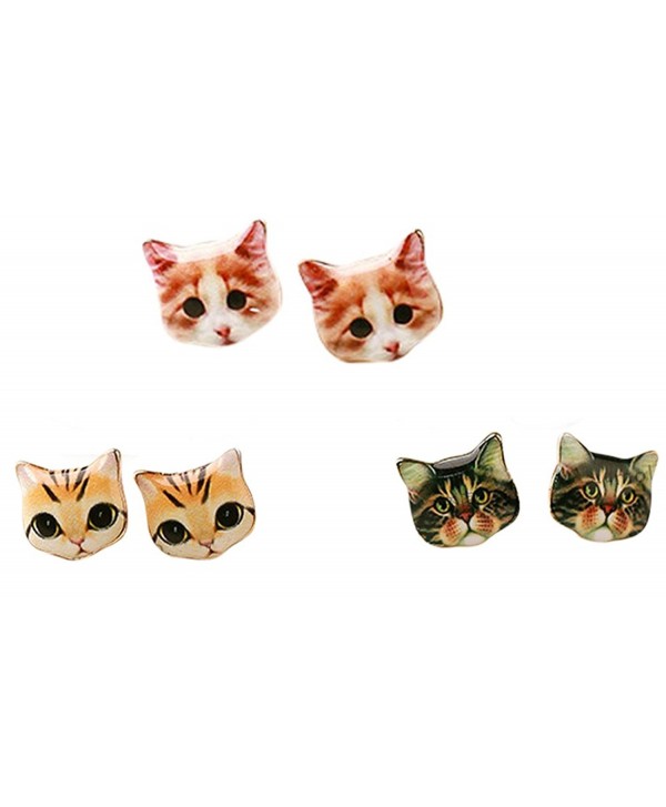 CUTIEJEWELRY Pretty Cute Kitty Cat Earrings For Women and Girls - 3 Pairs (Combo 2) - CU1832L44ZU