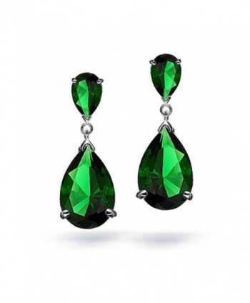 Simulated Emerald CZ Oval Teardrop Dangle Chandelier Earrings - CN124TGKMIR
