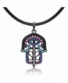 Karseer Coloured Crystals Filigree Hamsa Hand Charm Pendant Necklace Jewelry Gift for Women or Girls - Cool Black - C51889S0OO7