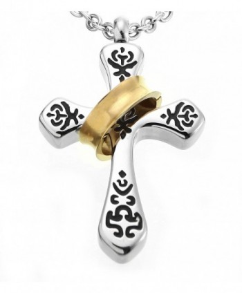 Cross with Ring Cremation Urn Jewelry Pendant Necklace Ashes Premium Stainless Steel Funnel Kit Included - CU12CJ035GB
