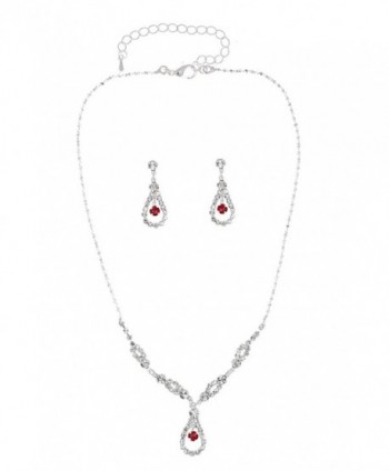 Elegant Teardrop Shape Crystal Necklace Earrings Set - Silver Plated Red Rhinestones - CS11FKZBI3Z