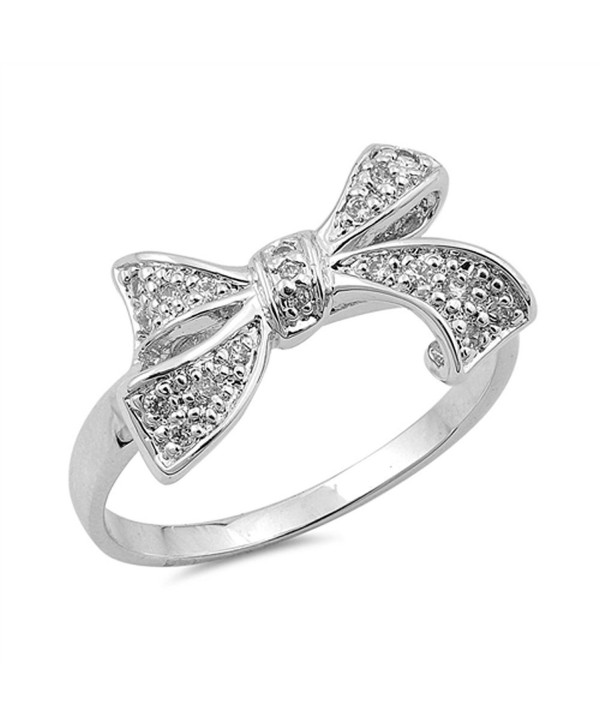 Clear CZ Beautiful Ribbon Bow Knot Ring New .925 Sterling Silver Band Sizes 6-10 - C912JBXJ50T
