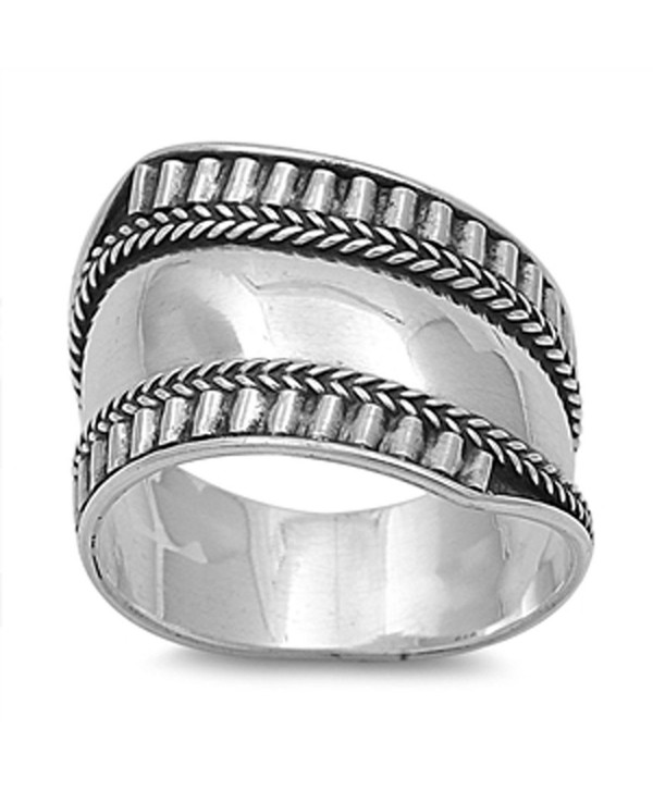 Sterling Silver Women's Bali Ring Wide 925 Band Rope Groove Design Sizes 6-12 - CZ122TJGX8J