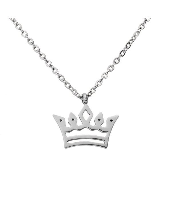 Women Crown Chain Necklace. Tiny Silver Tone Stainless Steel Gift Box Royal Symbol Charm Pendant Jewelry - CT12MKZT5HD