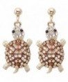 EVER FAITH Women's Austrian Crystal Adorable Turtle Pet Animal Dangle Earrings - Brown Gold-Tone - CO11BGDM181