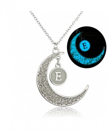 Linsh Initial Necklace Glow in Dark Hollow Out Carved Moon E Letter Pendant Necklace Color: Silver - CJ12MG8XOK3