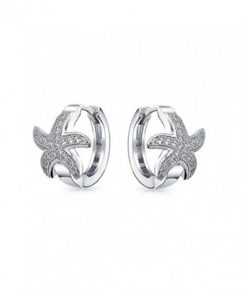 Bling Jewelry .925 Silver Micro Pave CZ Nautical Starfish Huggie Hoop Earrings Rhodium Plated - CG11E476QFZ