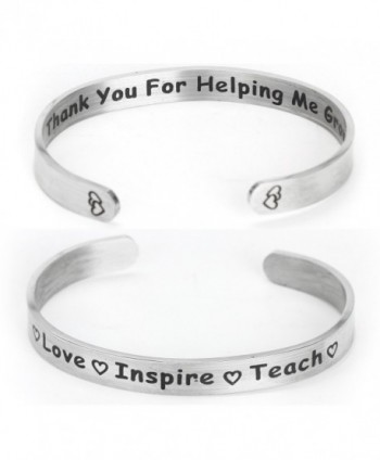 Personalized Teacher Cuff Bracelet-Thank You for Helping Me Grow- Love Inspire Teach - CA1840OMX05