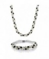 17" White Cultured Freshwater Pearl & Black Crystal Necklace + Bracelet Set 7" - CW1189VAB07