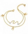 Steel Gold Color Two-row Anklet Bracelet with Dangling Charms of Music Note and Cubic Zirconia - CZ18443UYIQ