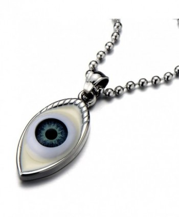 Evil Eye Protection Pendant Necklace for Men and Women Stainless Steel with 23.4 Inches Ball Chain - CW11PD69AP3