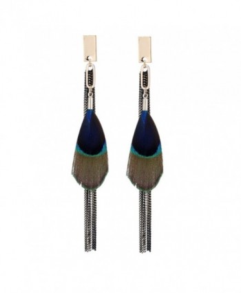 Dualshine Brand Unique Design Peacock Earings Fashion Jewelry Long Natural Feather Earrings for Women - CE182L2SS8E