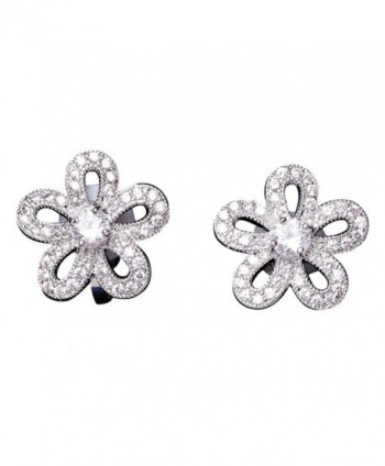 Kanrome Flower Shape Full Clear Cubic Zirconia Round-cut CZ Halo Clip-on Earrings Women Stud Clip Earring - CT183GHMSET