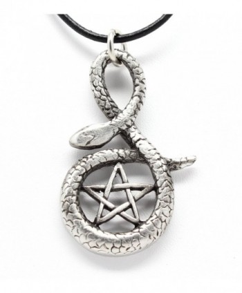 Pewter Snake Pentagram Star Pentacle Pendant on Leather Necklace - C911G2JOC8B