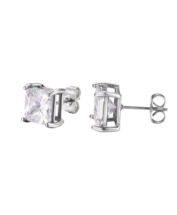 Stainless Steel Princess Cut White Cubic Zirconia Stud Earrings With Push Backings- By Regetta Jewelry - CM12G7C9LM9
