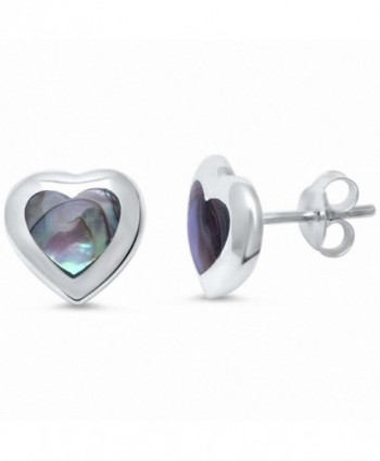 Heart Stud Earrings Simulated 925 Sterling Silver Choose Color - Simulated Abalone - CE188GRYAX0