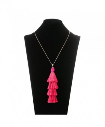 Lariatneck Tiered Tassel Necklaces Long Pendant Necklaces Thread Layered Fringe Pendant for Women - Rose - CE18597WSCI