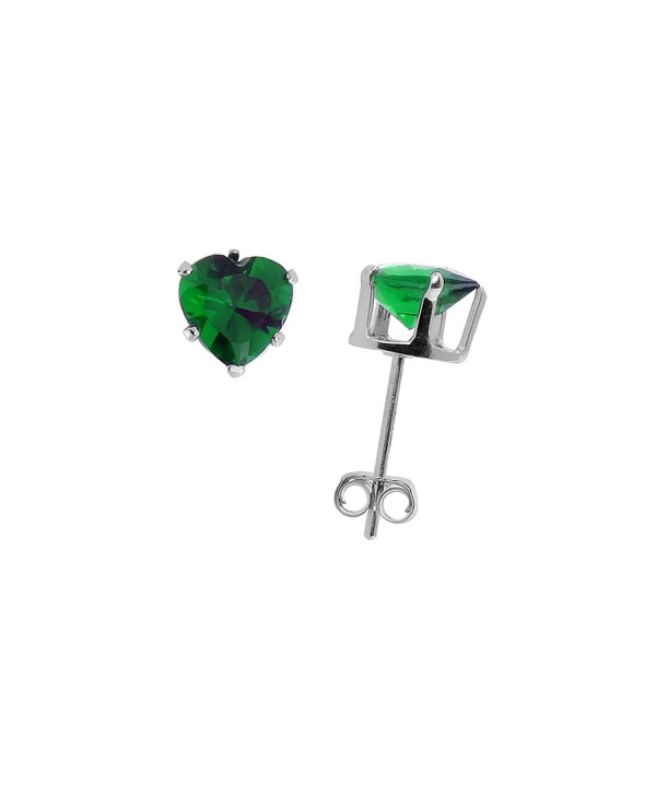 Sterling Silver Cubic Zirconia Heart Emerald Earrings Studs 6 mm Green Color 1.5 carats/pair - CO111C7T1A1