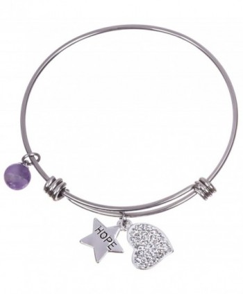 Silver Plated Stainless Steel Expandable Charm Bracelet Bangle - With A Little Hope and Love - CU12CQJIN5N