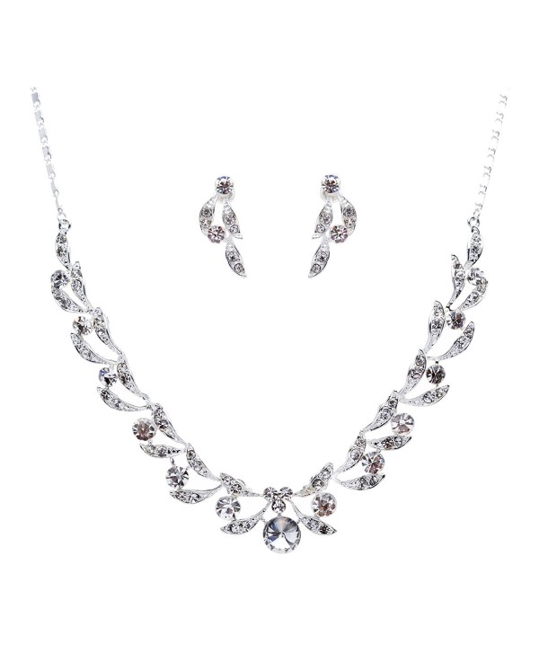 ACCESSORIESFOREVER Bridal Wedding Prom Jewelry Set Crystal Rhinestone Extravagant Chic Necklace Silver - CY11JWURHLL