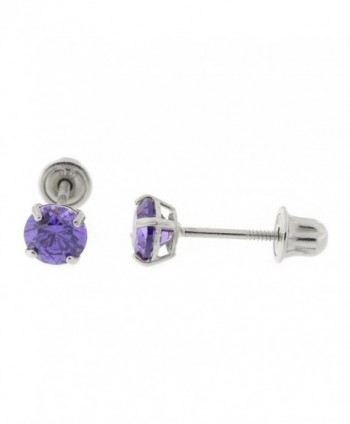 14k Yellow or White Gold Round Simulated Amethyst Screwback Earrings - CY12NR6MG3S