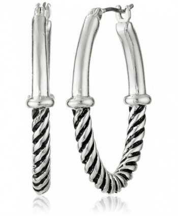 Anne Klein Silver Tone Texture Clip Top Hoop Earrings - CF129FF4YGN