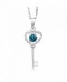 0.99 Ct Round London Blue Topaz 925 Sterling Silver Key Pendant with 18 Inch Silver Chain - CX1272ZUBNN