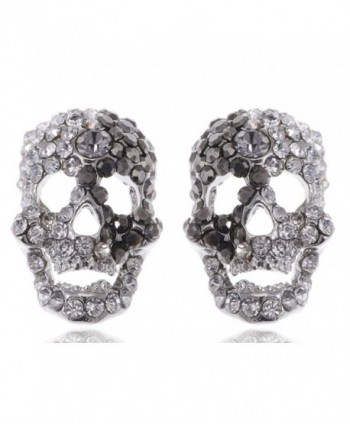 Alilang Silvery Tone Grey Clear Rhinestones Cutout Scary Skull Head Stud Earrings - CL115Y5LOU3