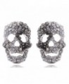 Alilang Silvery Tone Grey Clear Rhinestones Cutout Scary Skull Head Stud Earrings - CL115Y5LOU3