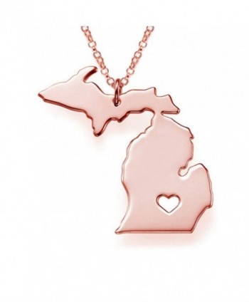 Rose Gold Tone Stainless Steel Map Pendant Necklace- We Love Michigan- MI - CN12K2UFBRL