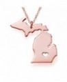 Rose Gold Tone Stainless Steel Map Pendant Necklace- We Love Michigan- MI - CN12K2UFBRL