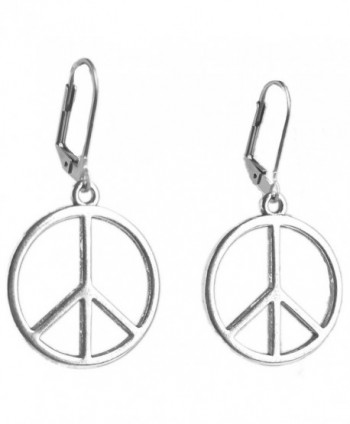 Sabai NYC Silvertone Retro Hippie Peace Sign Charm Lever Back Earrings - CF186K6EK5O
