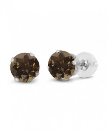 0.92 Ct Round 5mm Brown Smoky Quartz Gemstone 14K White Gold Stud Earrings - CE11H6RW6TF
