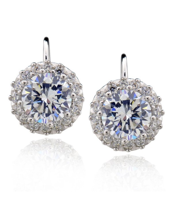 Sterling Silver 4.5 Ct Round Cubic Zirconia Halo Leverback Earrings - CA12FXNDFMZ
