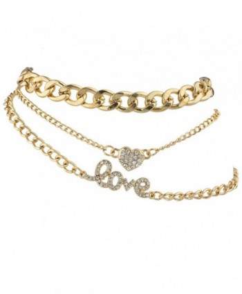 Lux Accessories Goldtone Love Heart Curb Chain Anklet Ankle Bracelet Set 3PCS - CN17YT49GDA