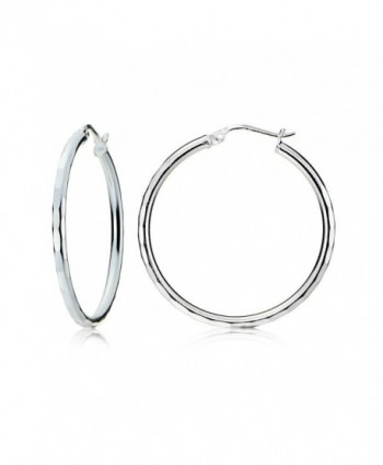 Hoops & Loops Sterling Silver 2mm Hammered Round Hoop Earrings- All Sizes - CO12KKGHSU5