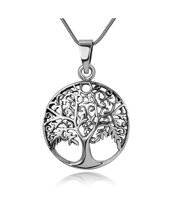 925 Oxidized Sterling Silver Open Filigree Ancient Tree of Life Symbol Round Pendant Necklace- 18" - C4185AROXWK