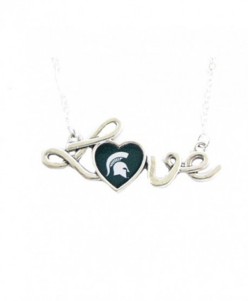 Michigan State Spartans Love Script Green Heart Womens Silver Necklace Jewelry - CS12468DIJX