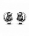 925 Sterling Silver 13 mm Midnight Wisdom Owl On A Crescent Moon Symbol Post Stud Earrings - CC11WYKWAM1