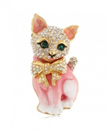 EVER FAITH Plump 3D Cat Pet Austrian Crystal Enamel Brooch - Gold-Tone Pink - CD11NHMT7DB