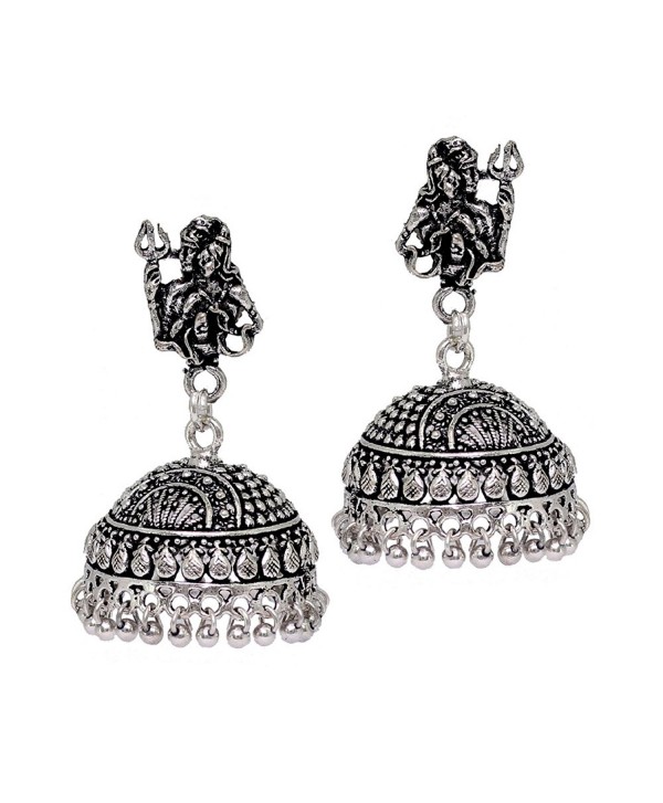 Jaipur Mart Indian Bollywood Oxidised Jhumka Earrings Silver Jewellery Gift - CJ17WW89NYS