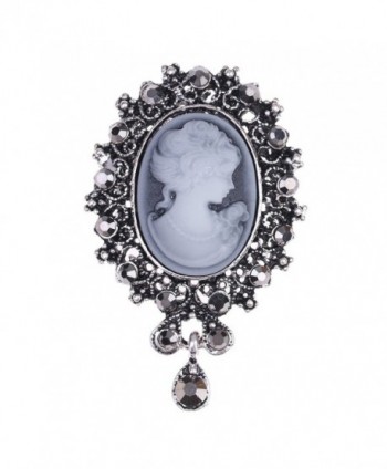 lureme Vintage Elegant Victorian Lady Beauty Cameo with Crystal Brooch Pin (br000017) - Antique Silver - CK12N0FVGU3