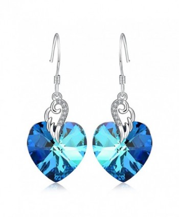 Sterling Silver Earrings Love Heart Drop Dangle Earring with Swarovski Crystals- Jewelry for women - Angel Love - CG183G3ITON