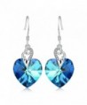Sterling Silver Earrings Love Heart Drop Dangle Earring with Swarovski Crystals- Jewelry for women - Angel Love - CG183G3ITON