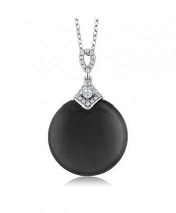 Black Onyx 925 Sterling Silver With Cubic Zirconia CZ Pendant Necklace with 18 Inch Silver Chain - C011WBS7GSP